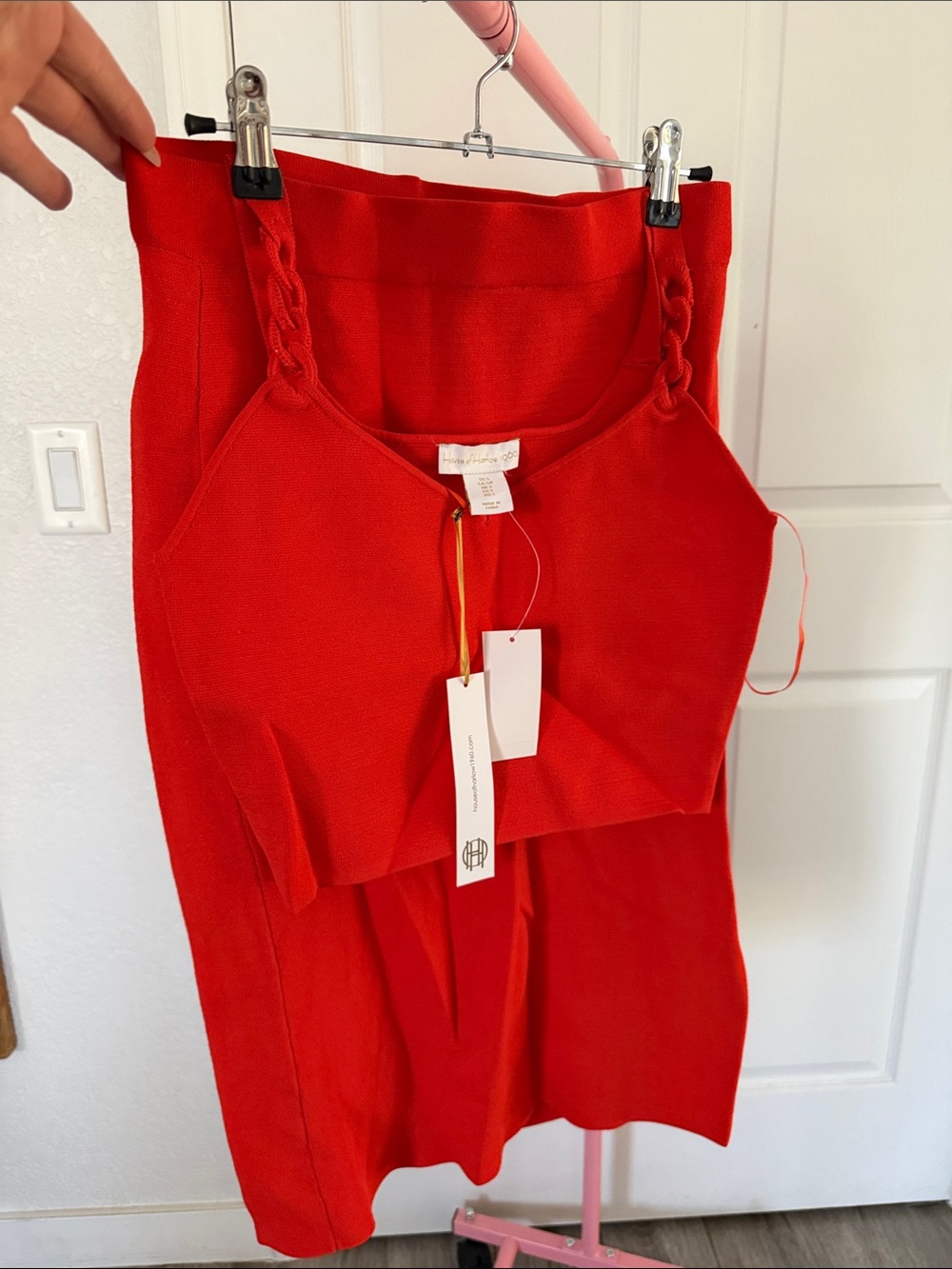 House of Harlow Red Braided Strap Crop Top and Skirt Set